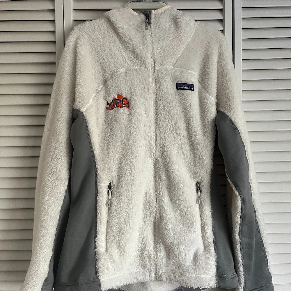 Patagonia full zip hooded fleece jacket White & Grey women’s medium rare
